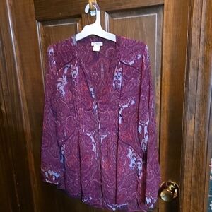 Lucky Brand Paisley V-Neck Blouse - Burgundy